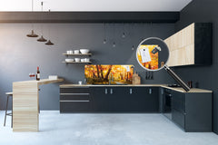 Large format horizontal backsplash - magnetic and non magnetic tempered glass: Orange forest