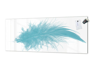 Large format horizontal backsplash - magnetic and non magnetic tempered glass: Turquoise feather