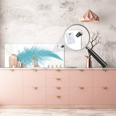 Large format horizontal backsplash - magnetic and non magnetic tempered glass: Turquoise feather