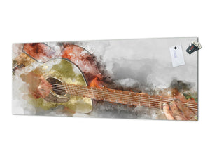 Glass splashback with metal backing in wide format - Kitchen tempered glass panel: Guitarist in first place