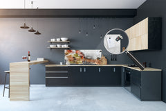 Glass splashback with metal backing in wide format - Kitchen tempered glass panel: Guitarist in first place