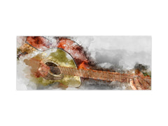 Glass splashback with metal backing in wide format - Kitchen tempered glass panel: Guitarist in first place