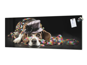 Glass splashback with metal backing in wide format - Kitchen tempered glass panel: Party Beagle