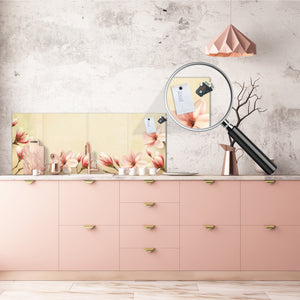 Glass splashback with metal backing in wide format - Kitchen tempered glass panel: Magnolia flowers Vector