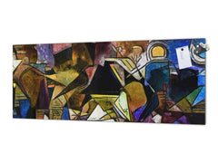 Glass splashback with metal backing in wide format - Kitchen tempered glass panel: Picasso style abstract