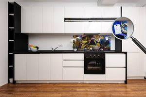 Glass splashback with metal backing in wide format - Kitchen tempered glass panel: Picasso style abstract
