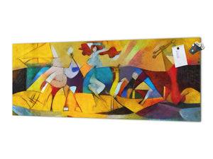 Glass splashback with metal backing in wide format - Kitchen tempered glass panel: Picasso applied to  Kandinsky style