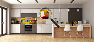 Glass splashback with metal backing in wide format - Kitchen tempered glass panel: Picasso applied to  Kandinsky style