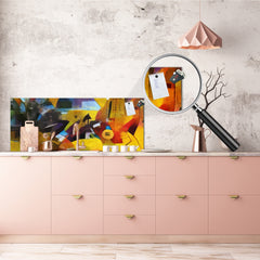 Glass splashback with metal backing in wide format - Kitchen tempered glass panel: Picasso applied to  Kandinsky style 2