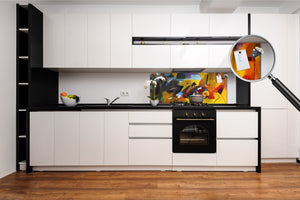 Glass splashback with metal backing in wide format - Kitchen tempered glass panel: Picasso applied to  Kandinsky style 2