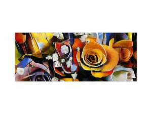 Glass splashback with metal backing in wide format - Kitchen tempered glass panel: Flowers - Picasso and Kandinsky mix