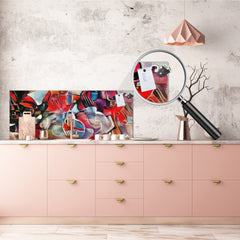 Glass splashback with metal backing in wide format - Kitchen tempered glass panel: Abstract - Picasso and Kandinsky mix