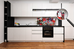 Glass splashback with metal backing in wide format - Kitchen tempered glass panel: Abstract - Picasso and Kandinsky mix