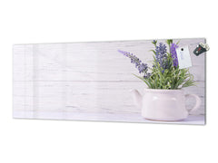 Stunning glass wall art - Wide format  backsplash with w/ & w/o stainless steel back: Flower on white background