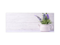 Stunning glass wall art - Wide format  backsplash with w/ & w/o stainless steel back: Flower on white background