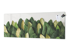 Stunning glass wall art - Wide format  backsplash with w/ & w/o stainless steel back: Treeline from leaves