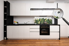 Stunning glass wall art - Wide format  backsplash with w/ & w/o stainless steel back: Treeline from leaves