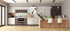 Stunning glass wall art - Wide format  backsplash with w/ & w/o stainless steel back: Bottle of essential oil herbs