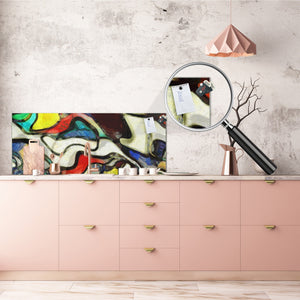 Stunning glass wall art - Wide format  backsplash with w/ & w/o stainless steel back: Mondrian style painting