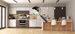 Stunning glass wall art - Wide format  backsplash with w/ & w/o stainless steel back: Mondrian style painting