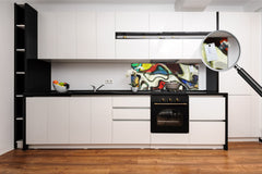 Stunning glass wall art - Wide format  backsplash with w/ & w/o stainless steel back: Mondrian style painting