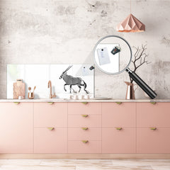 Stunning glass wall art - Wide format  backsplash with w/ & w/o stainless steel back: Black and white African life