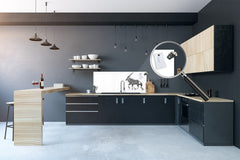 Stunning glass wall art - Wide format  backsplash with w/ & w/o stainless steel back: Black and white African life