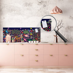 Stunning glass wall art - Wide format  backsplash with w/ & w/o stainless steel back: Fantasy animals in forest