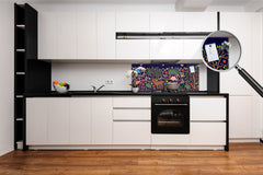 Stunning glass wall art - Wide format  backsplash with w/ & w/o stainless steel back: Fantasy animals in forest
