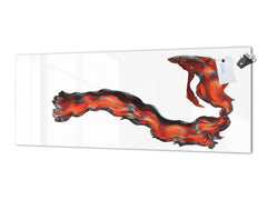 Stunning glass wall art - Wide format  backsplash with w/ & w/o stainless steel back: Half-Moon fighting fish in red