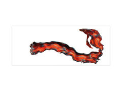 Stunning glass wall art - Wide format  backsplash with w/ & w/o stainless steel back: Half-Moon fighting fish in red