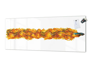 Stunning glass wall art - Wide format  backsplash with w/ & w/o stainless steel back: Half-Moon fighting fish in orange
