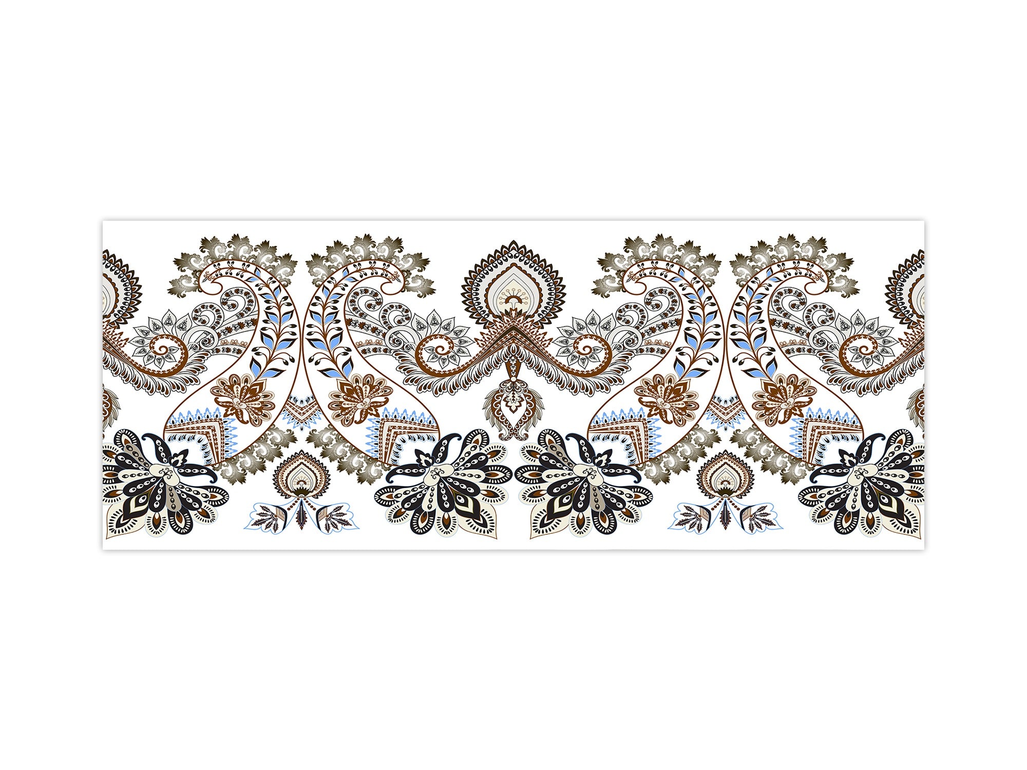 Wide-format tempered glass kitchen wall panel with metal backing - and without: Paisley in beige style