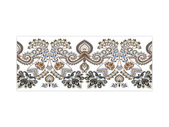 Wide-format tempered glass kitchen wall panel with metal backing - and without: Paisley in beige style