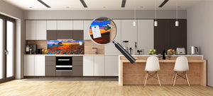 Wide-format tempered glass kitchen wall panel with metal backing - and without: Poppy fields