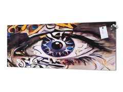 Wide-format tempered glass kitchen wall panel with metal backing - and without: Magic eye - oil on canvas