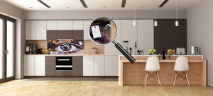 Wide-format tempered glass kitchen wall panel with metal backing - and without: Magic eye - oil on canvas