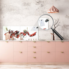 Wide-format tempered glass kitchen wall panel with metal backing - and without: Half-Moon fighting fish in pink and white
