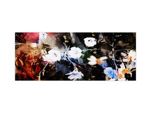 Wide-format tempered glass kitchen wall panel with metal backing - and without: Flowers in grunge abstract style