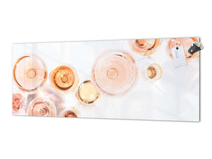 Wide-format tempered glass kitchen wall panel with metal backing - and without: Rose wine in glass