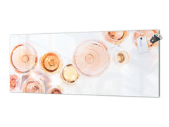 Wide-format tempered glass kitchen wall panel with metal backing - and without: Rose wine in glass
