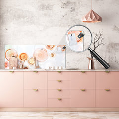 Wide-format tempered glass kitchen wall panel with metal backing - and without: Rose wine in glass
