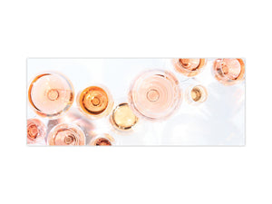 Wide-format tempered glass kitchen wall panel with metal backing - and without: Rose wine in glass
