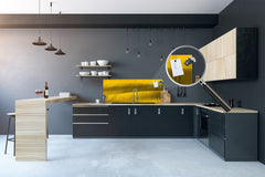 Wide-format tempered glass kitchen wall panel with metal backing - and without: Wavy fields in spring