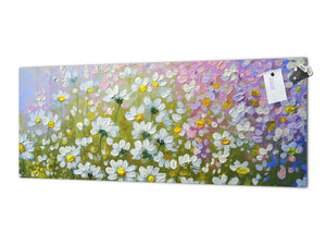 Wide format Wall panel with magnetic and non-magnetic metal sheet backing: Fresh flowers oil on canvas
