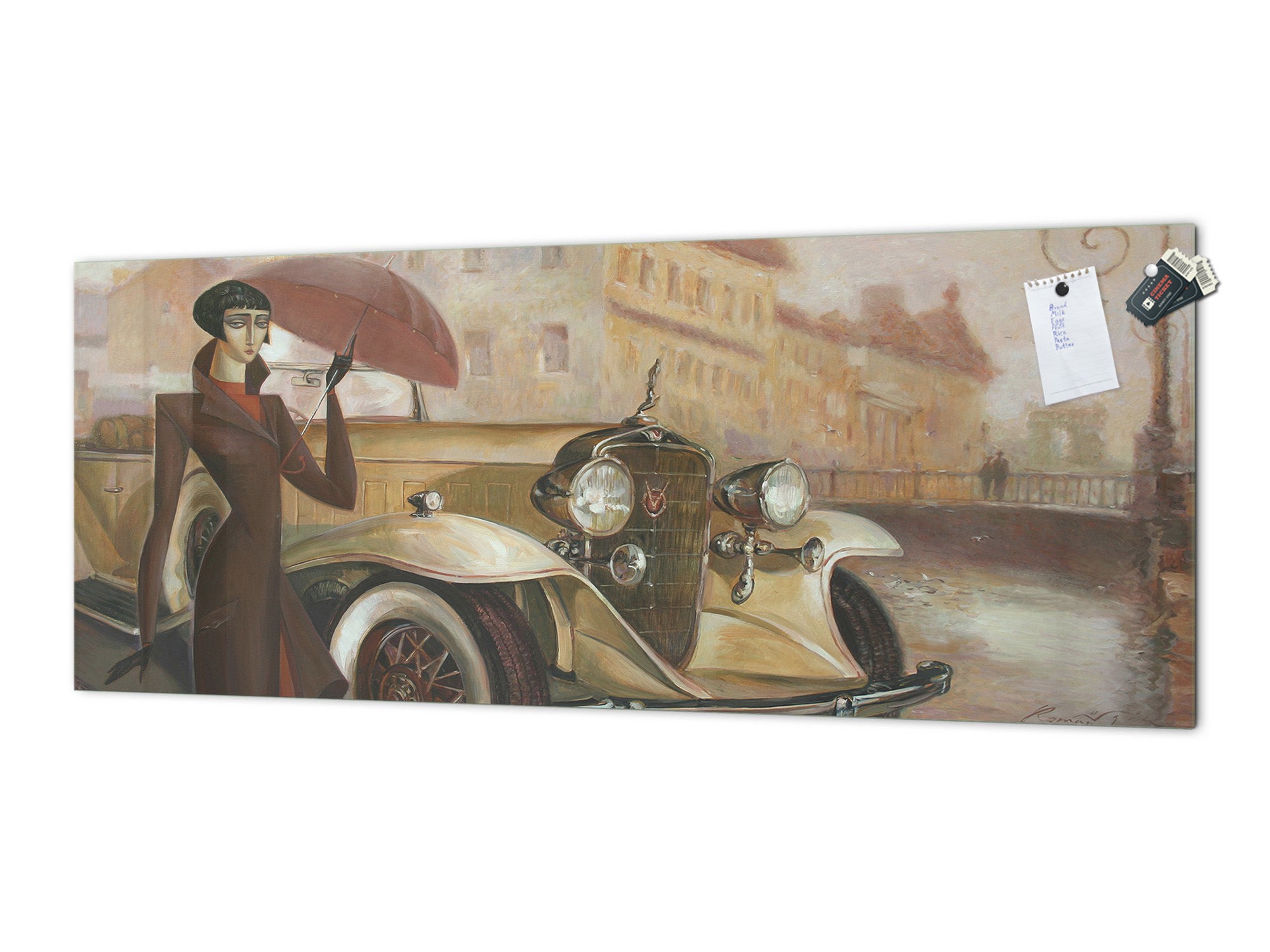 Wide format Wall panel with magnetic and non-magnetic metal sheet backing: Girl under the umbrella by R. Nagon