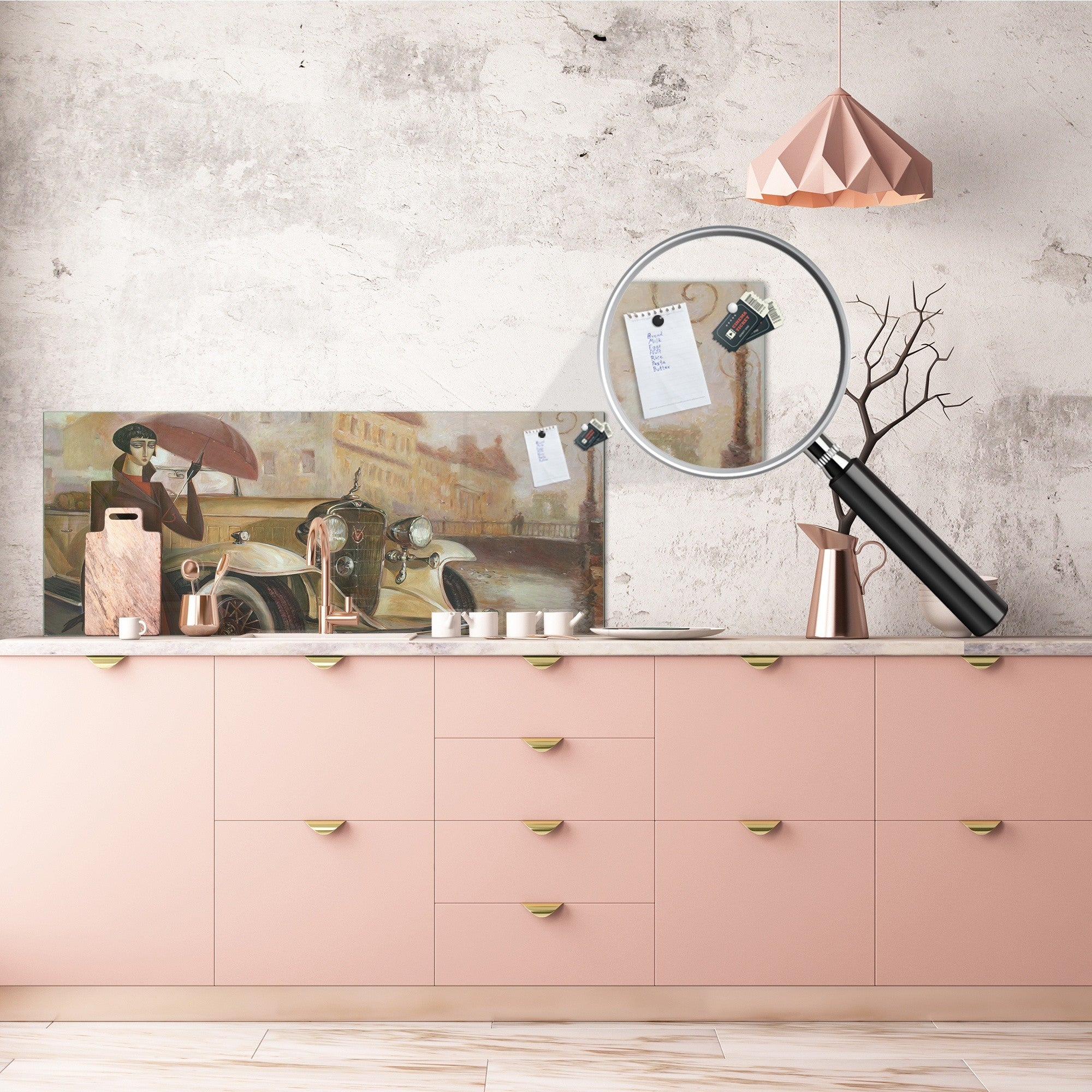 Wide format Wall panel with magnetic and non-magnetic metal sheet backing: Girl under the umbrella by R. Nagon