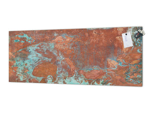 Wide format Wall panel with magnetic and non-magnetic metal sheet backing: Copper with green oxidation