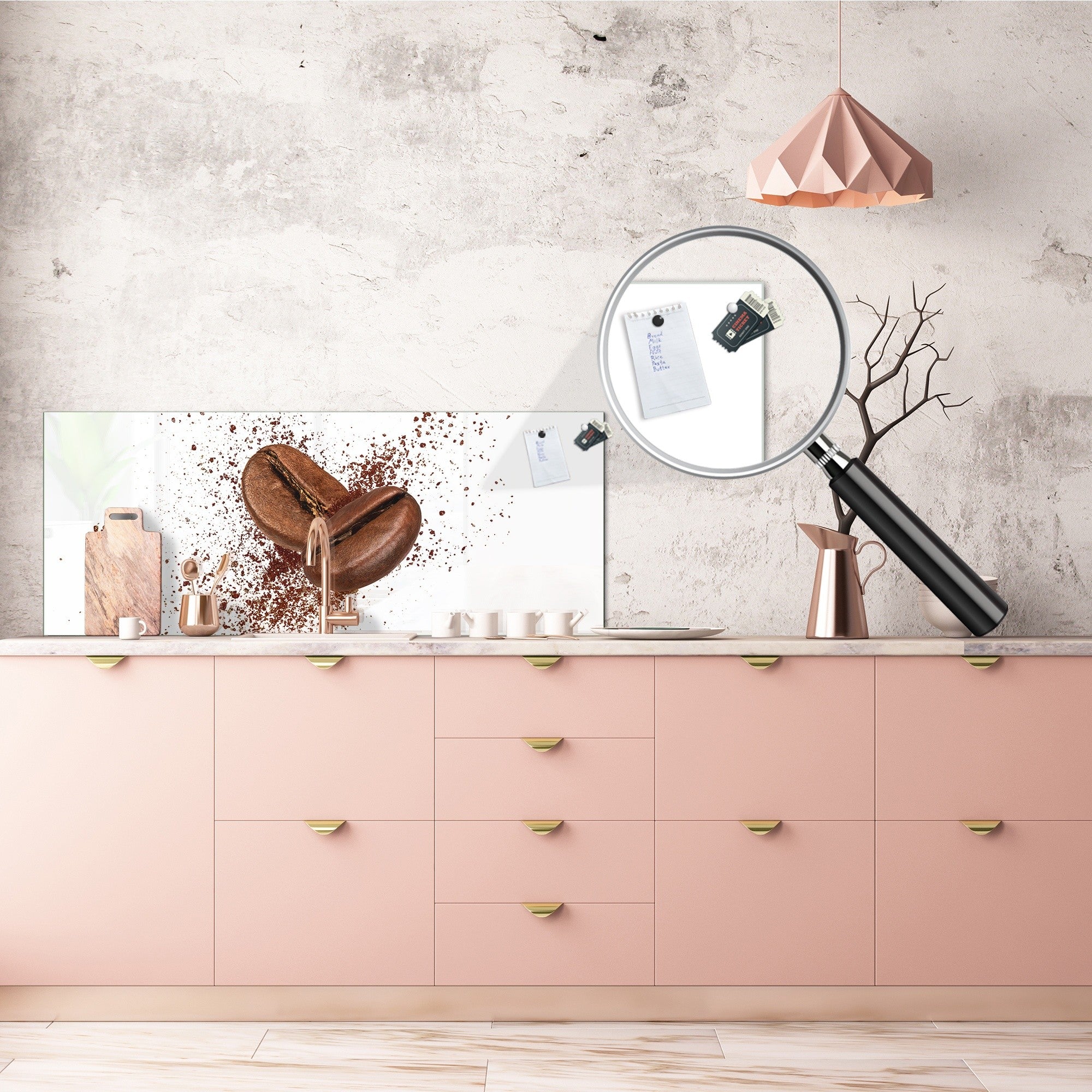 Toughened printed glass backsplash - Wide format steel coated wall glass backsplash: Coffee grains