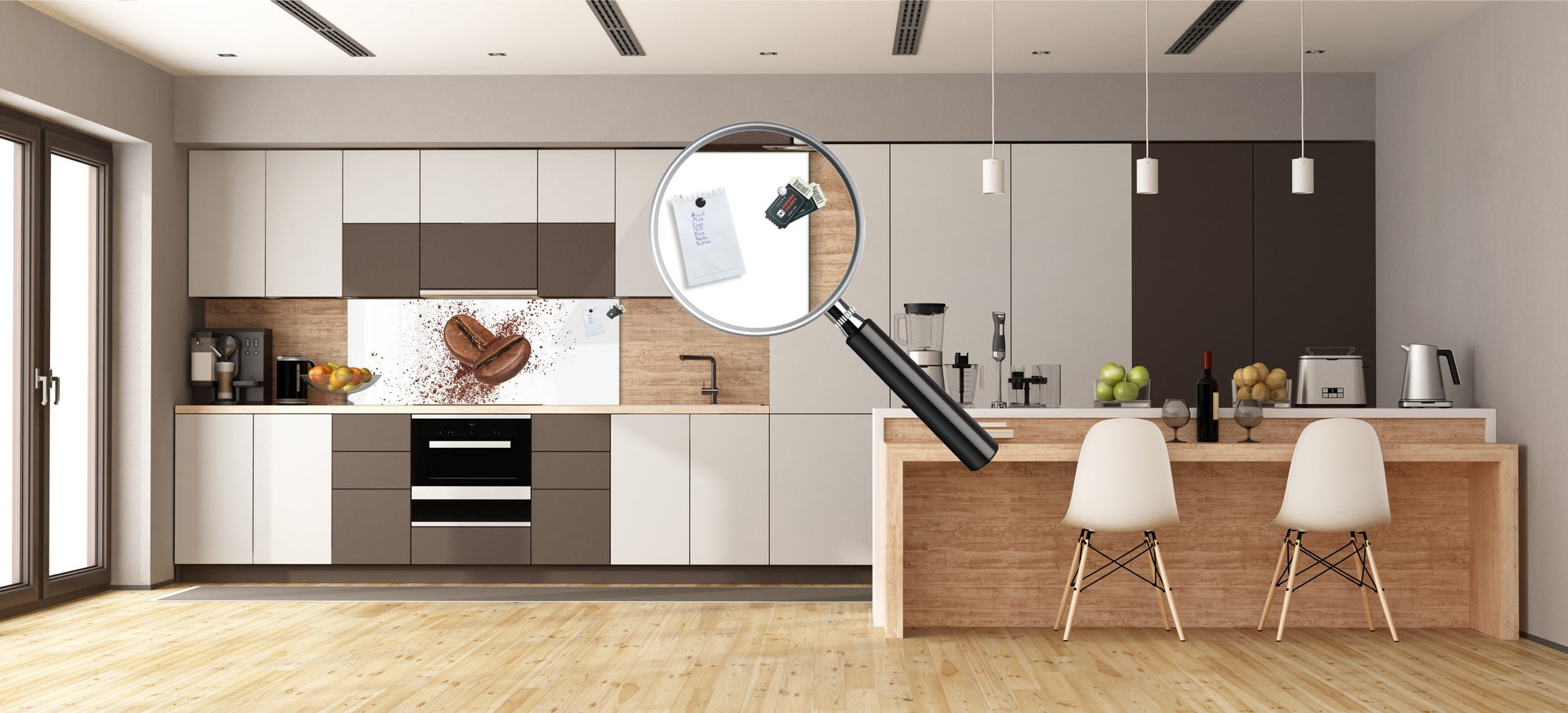 Toughened printed glass backsplash - Wide format steel coated wall glass backsplash: Coffee grains